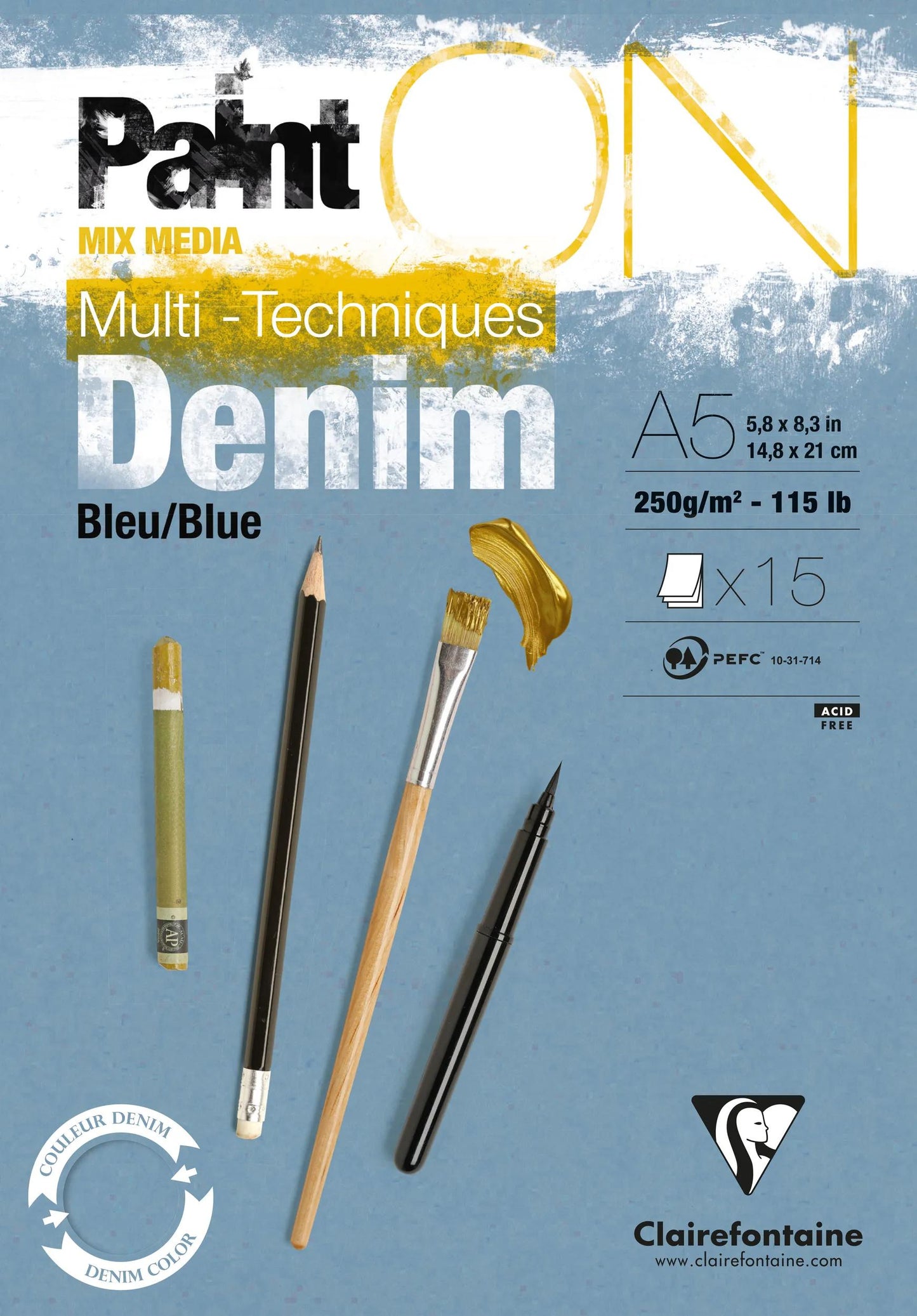 PaintON Blue Denim block glued 15F A5 250g - Denim (Pack x4)