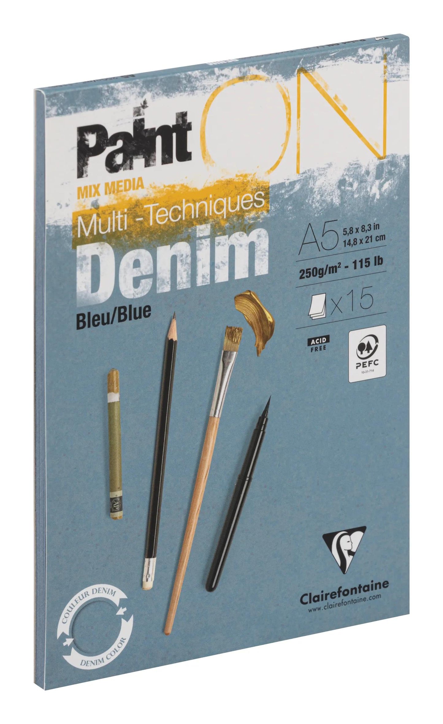 PaintON Blue Denim block glued 15F A5 250g - Denim (Pack x4)