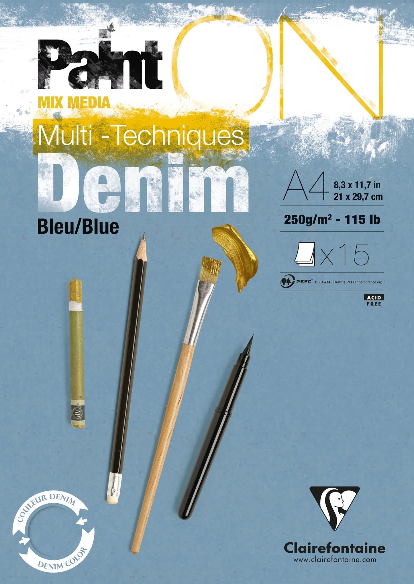PaintON Blue Denim block glued 15F A4 250g - Denim (Pack x4)