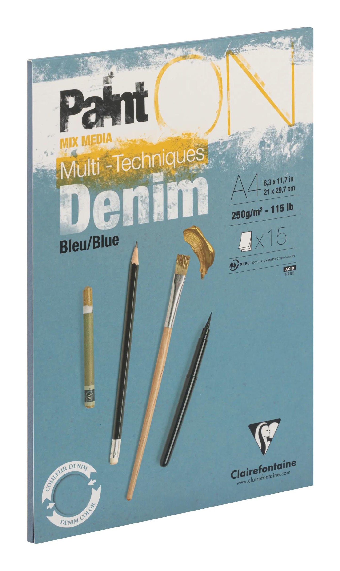 PaintON Blue Denim block glued 15F A4 250g - Denim (Pack x4)