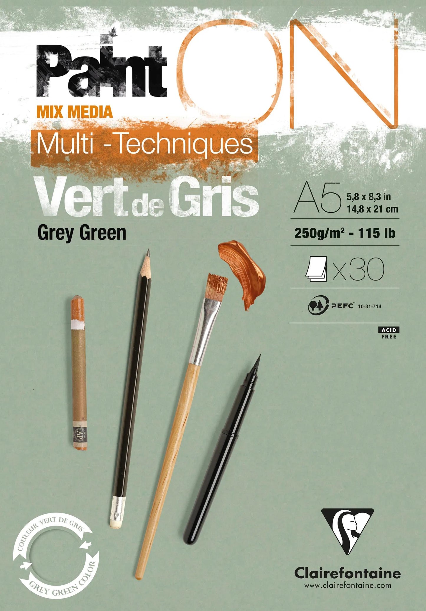 PaintON Grün von Grau verklebt Block 30F A5 250g - Grün von Grau (Paket x4)