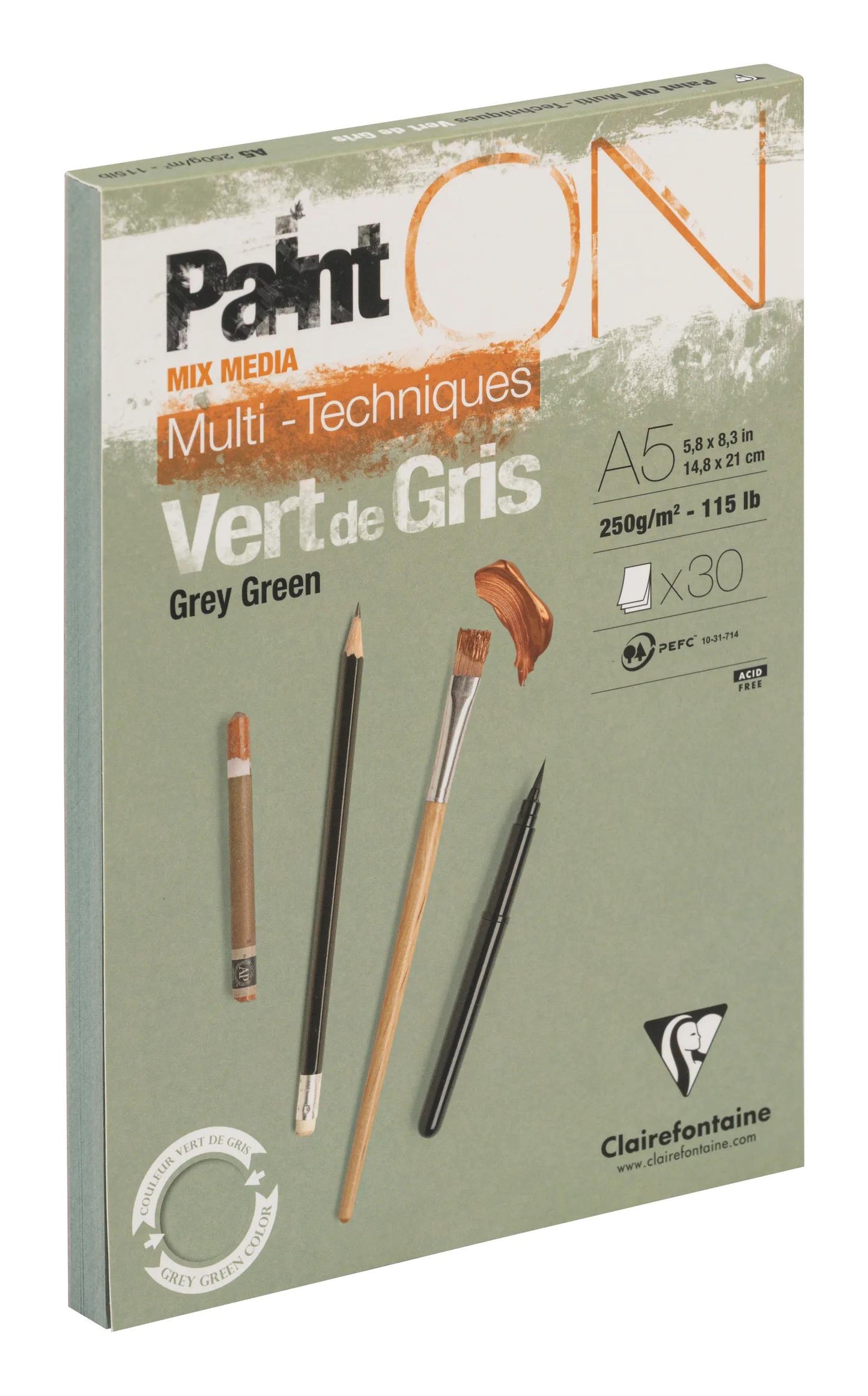 PaintON Grün von Grau verklebt Block 30F A5 250g - Grün von Grau (Paket x4)