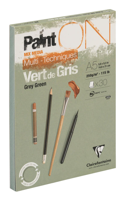 PaintON Grün von Grau verklebt Block 30F A5 250g - Grün von Grau (4er-Pack)