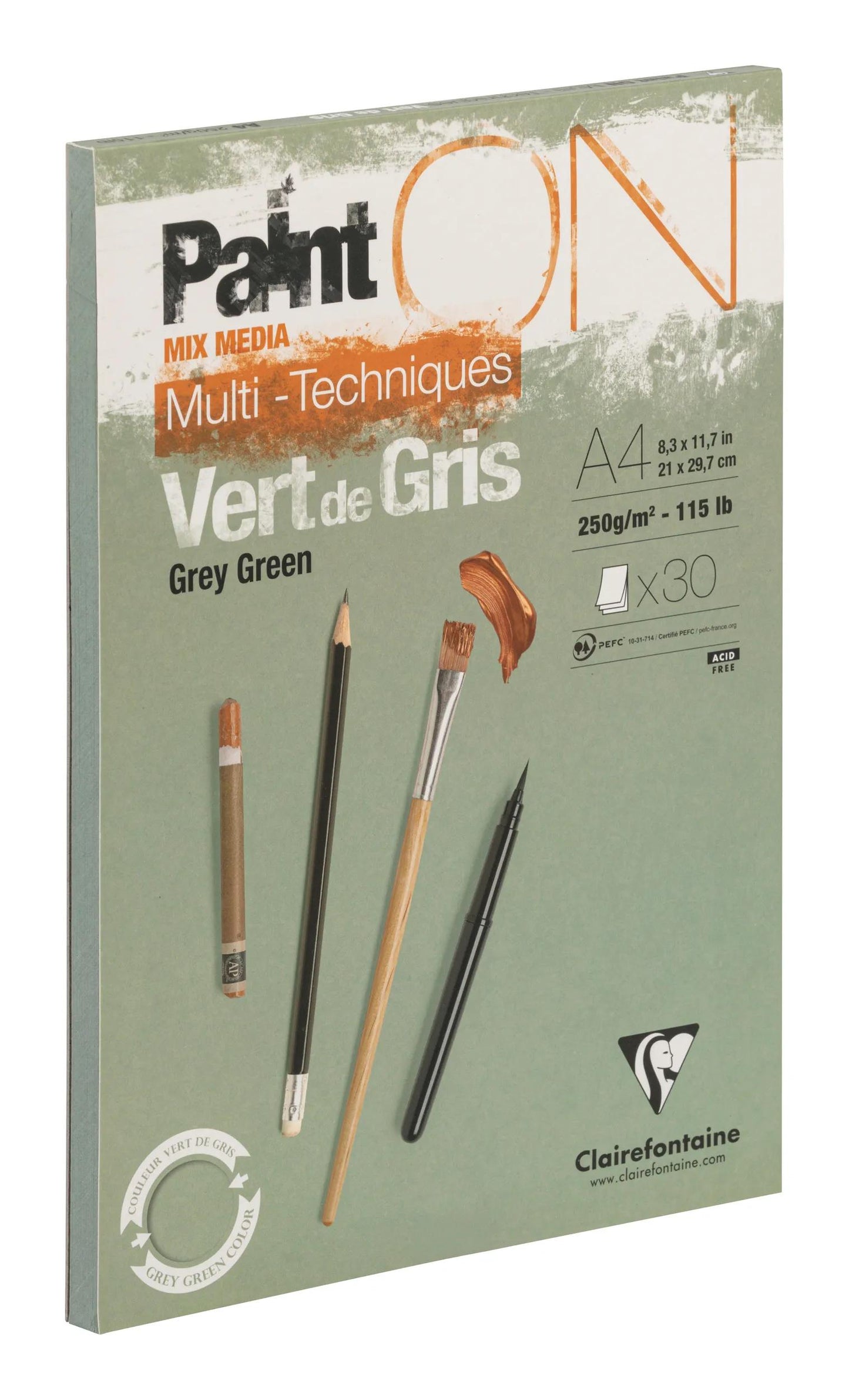 PaintON Green of Grey glued block 30F A4 250g - Green of Grey (Pack x4)