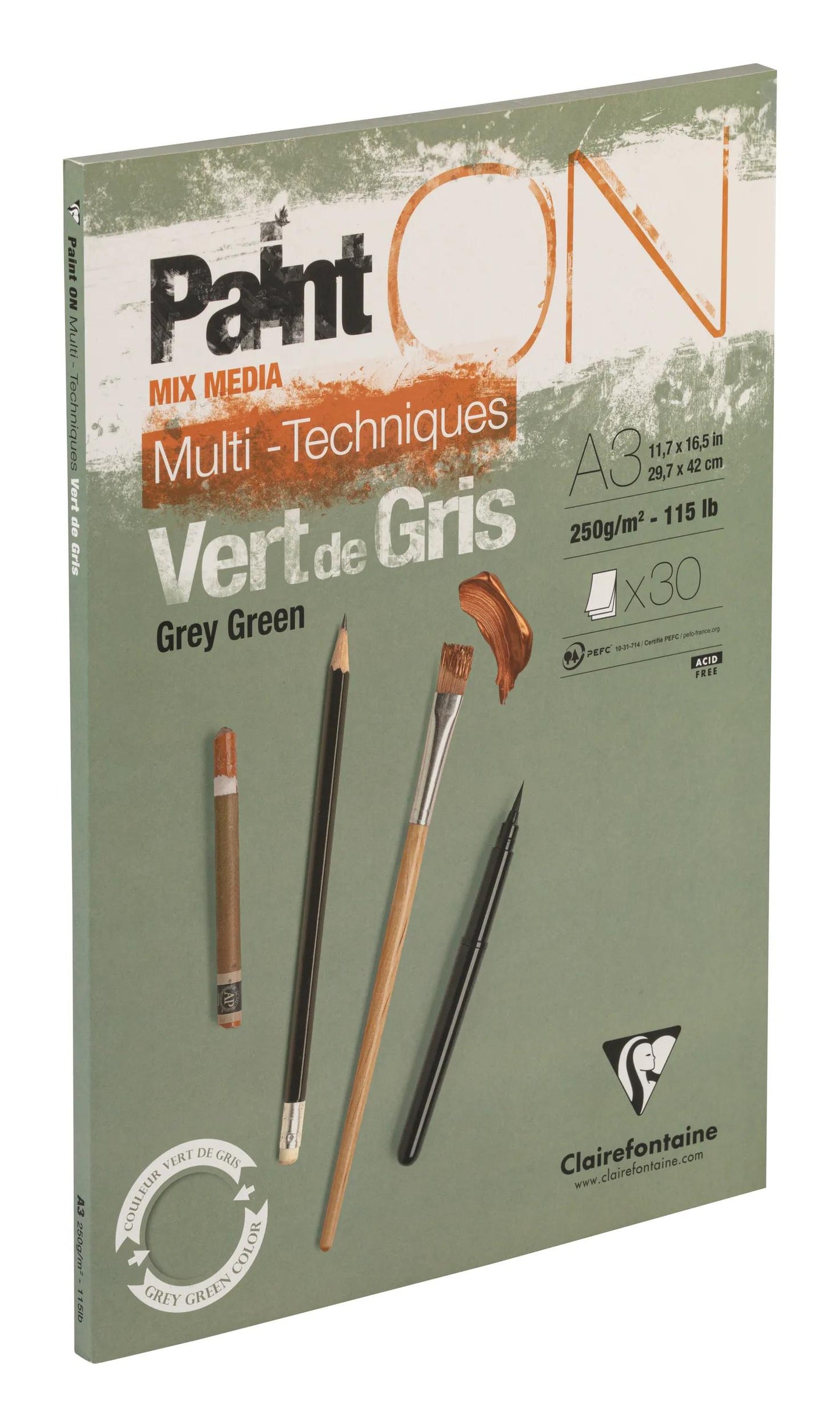 PaintON Green of Grey glued block 30F A3 250g - Green of Grey (Pack x2)