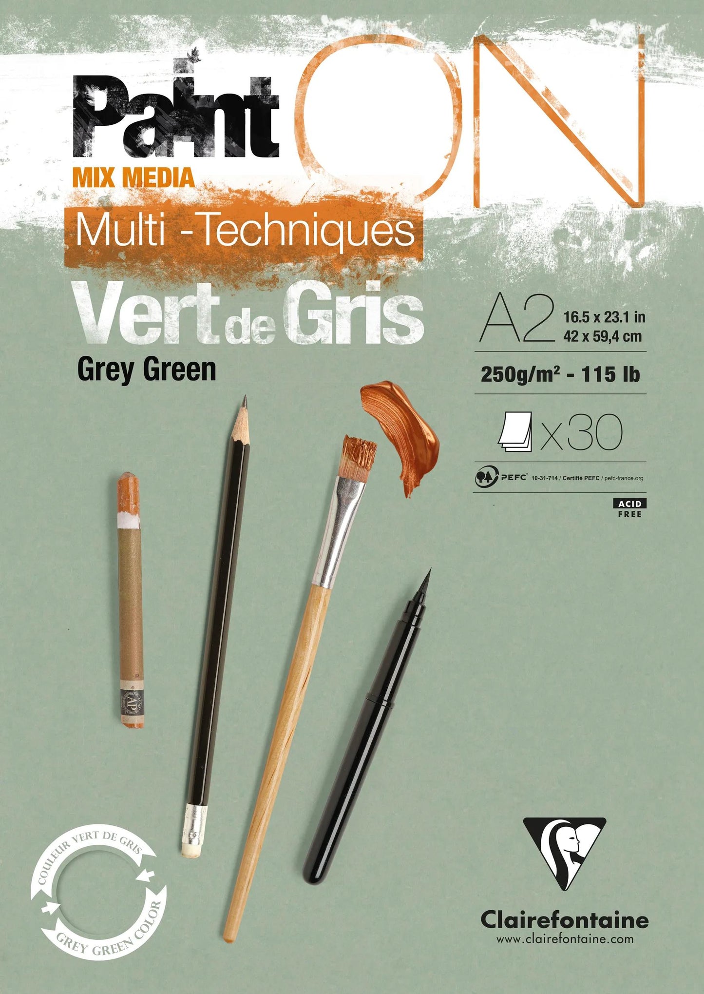 PaintON Green of Grey glued block 30F A2 250g - Green of Grey