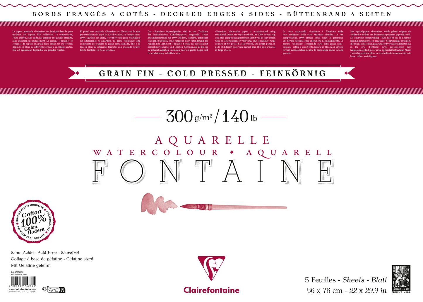 Fontaine paquet 4 bords frangés 5F 56x76cm 300g grain fin