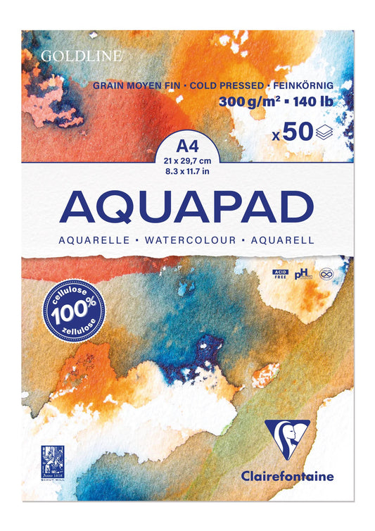 Goldline Aquapad block glued 50F A4 300g (Pack x3)