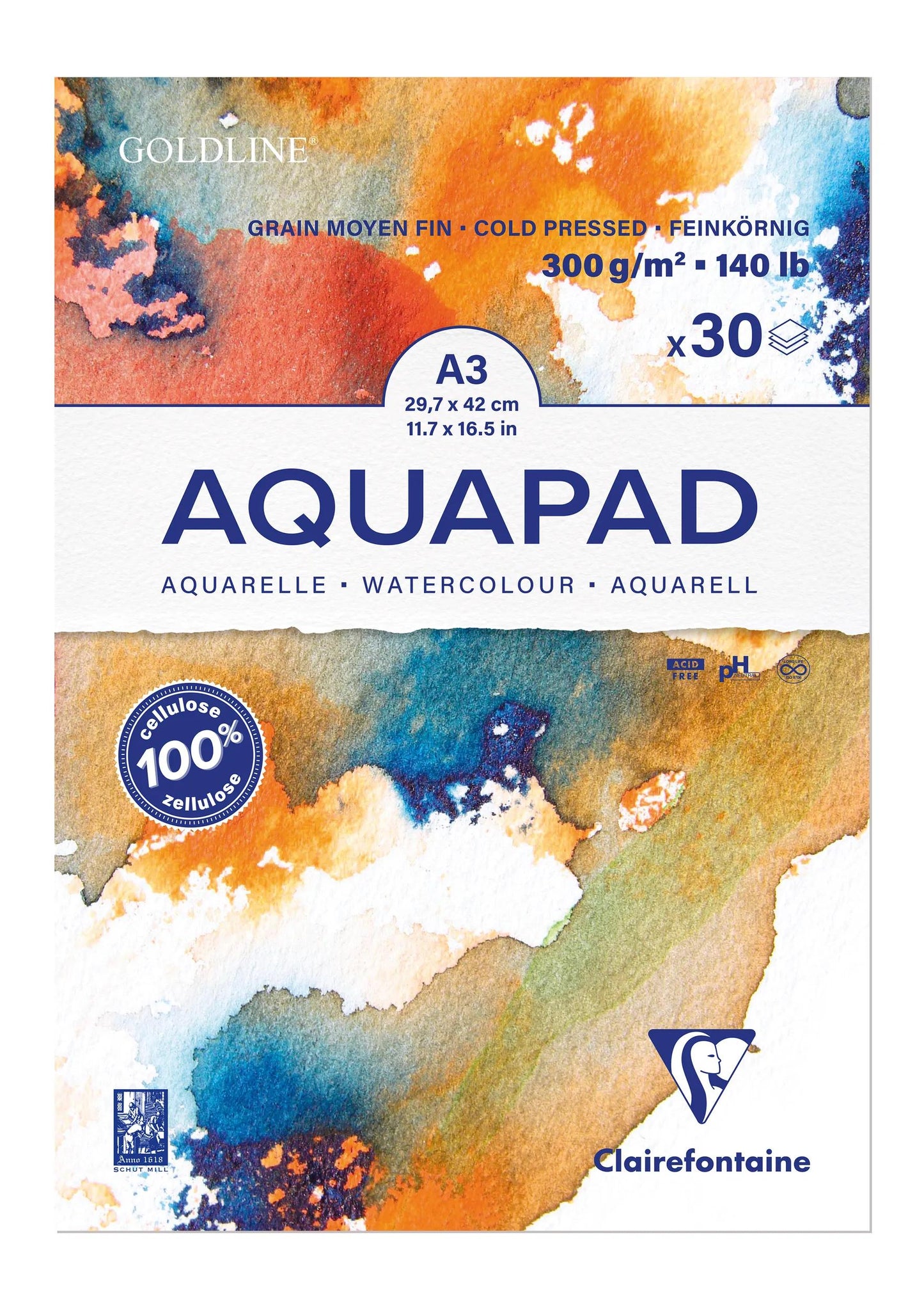 Goldline Aquapad bloc collé 30F A3 300g (Lot x3)