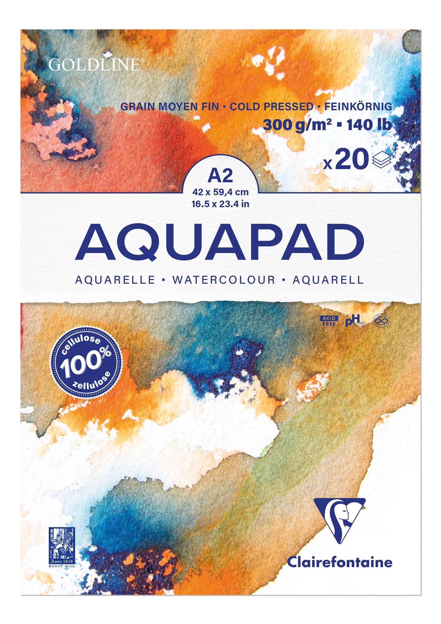Goldline Aquapad block glued 20F A2 300g (Pack x2)