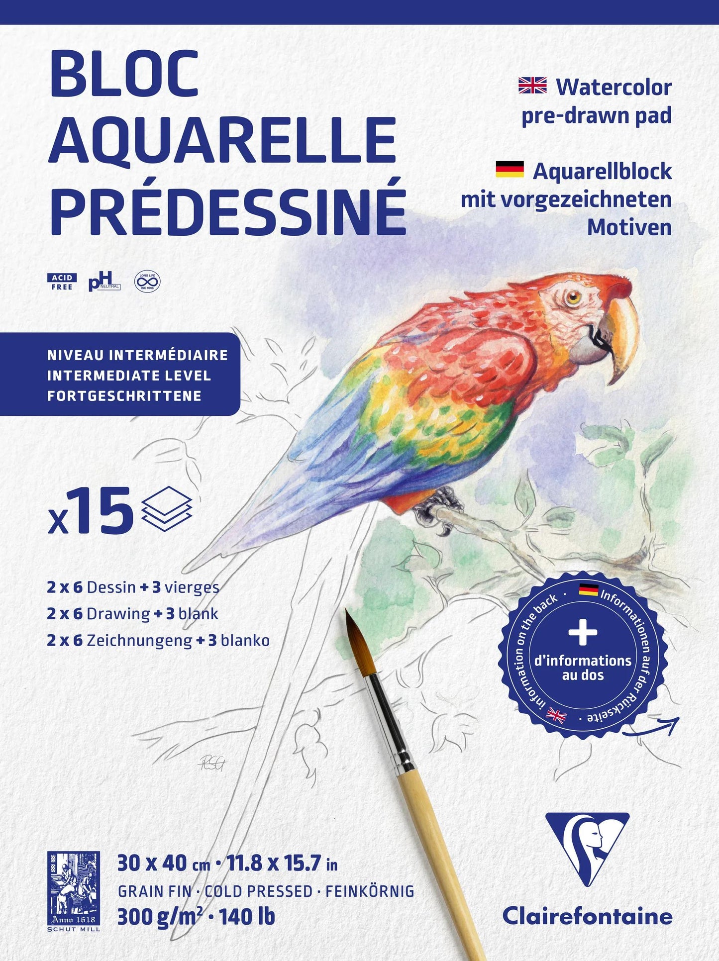 Watercolor Pre-designed Animals blocco incollato 15F 30x40cm 300g (Pacchetto x5)