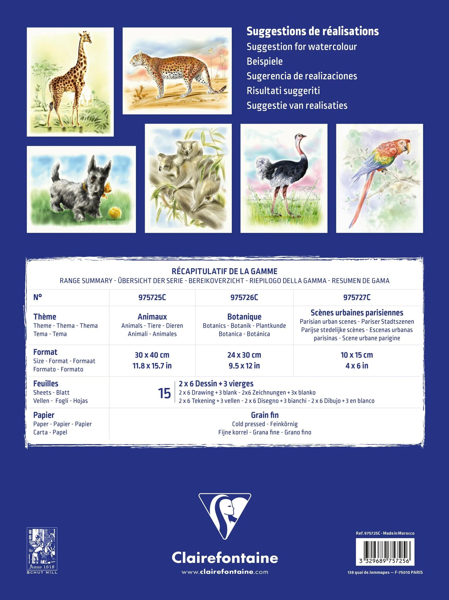 Watercolor Pre-designed Animals blocco incollato 15F 30x40cm 300g (Pacchetto x5)