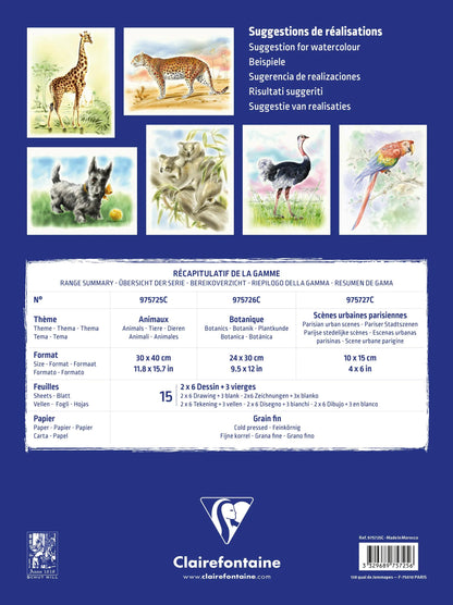 Watercolor Pre-designed Animals block glued 15F 30x40cm 300g (in bundle 5)