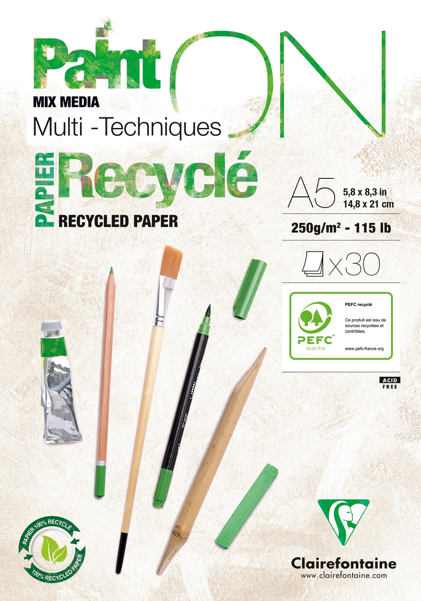 PaintON Recycled block glued 30F A5 250g (Pack x4)