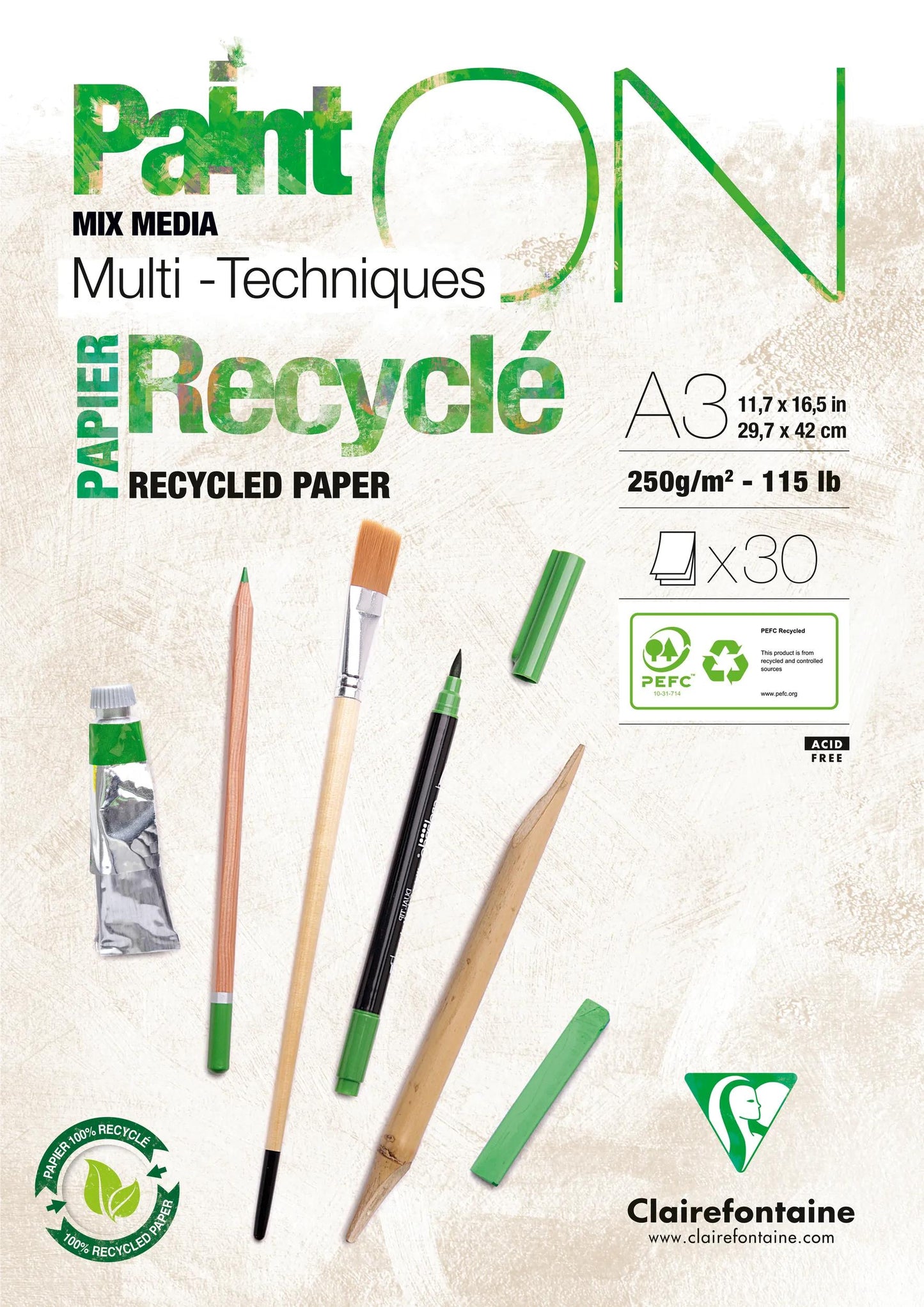 PaintON Recycled block glued 30F A3 250g (Pack x2)