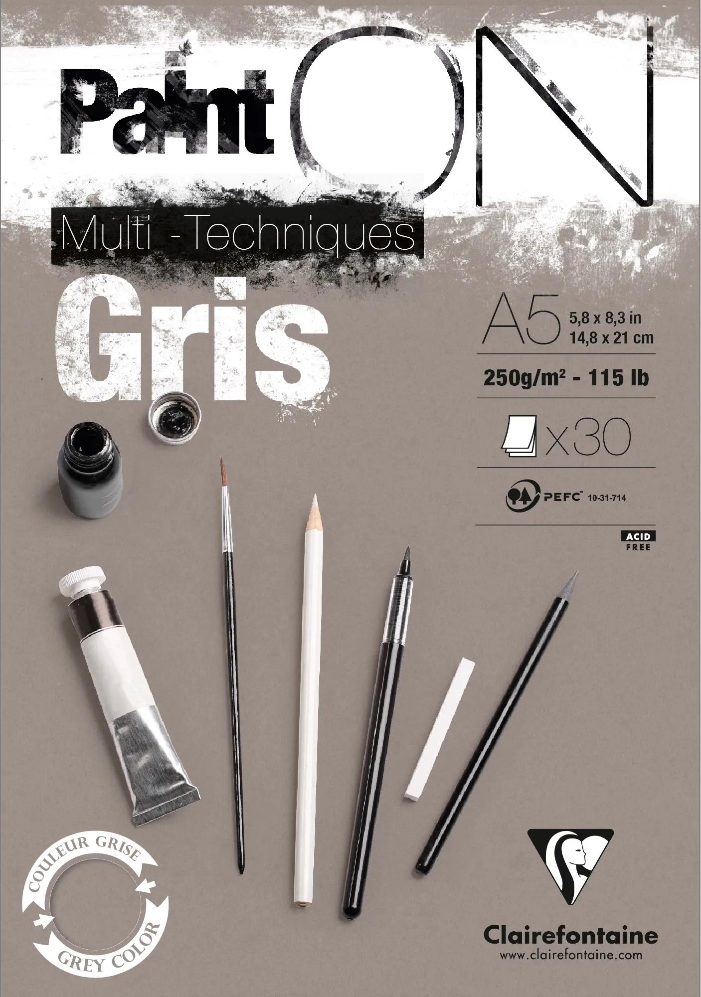 Paint'ON Grey block glued 30F A5 250g (Pack x4)