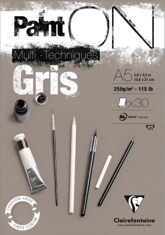 Paint'ON Gris bloc collé 30F A5 250g (lot de 4)