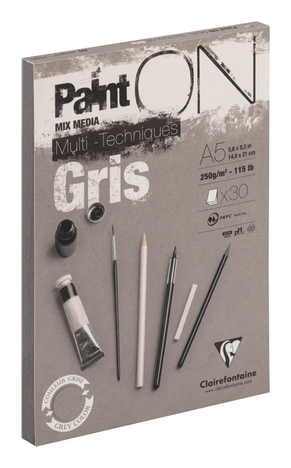 Paint'ON Gris bloc collé 30F A5 250g (lot de 4)