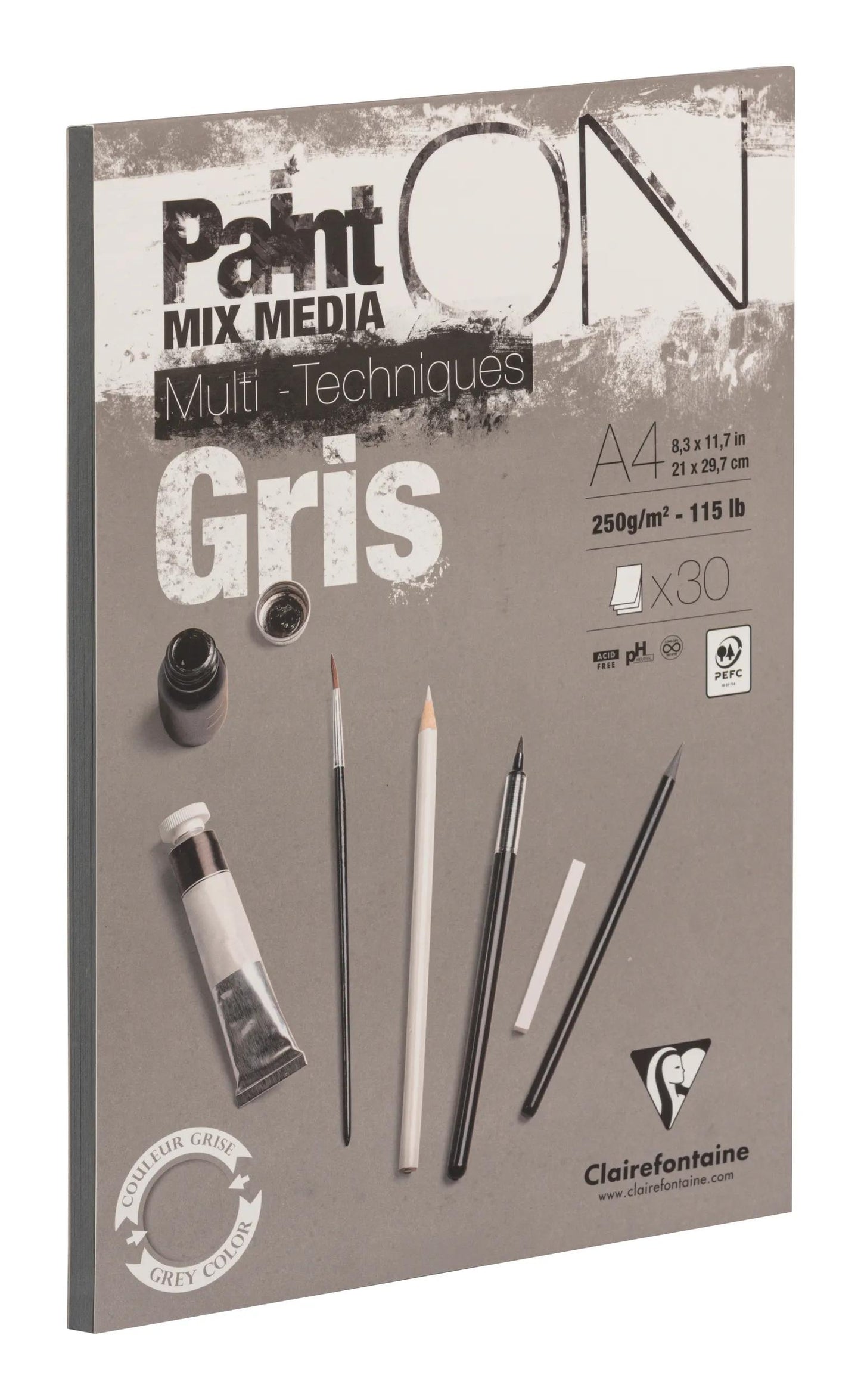 Paint'ON Grey block glued 30F A4 250g (Pack x4)