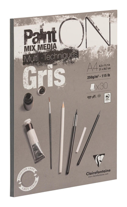 Paint'ON Gris bloc collé 30F A4 250g (lot de 4)