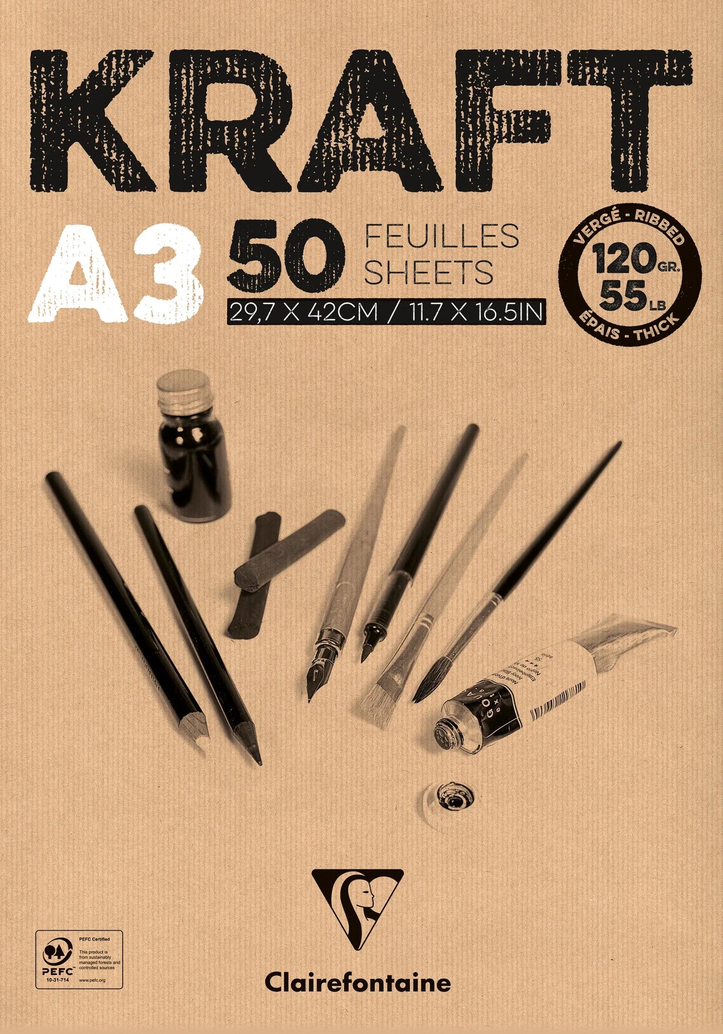 Kraft block glued 50F A3 120g (Pack x2)