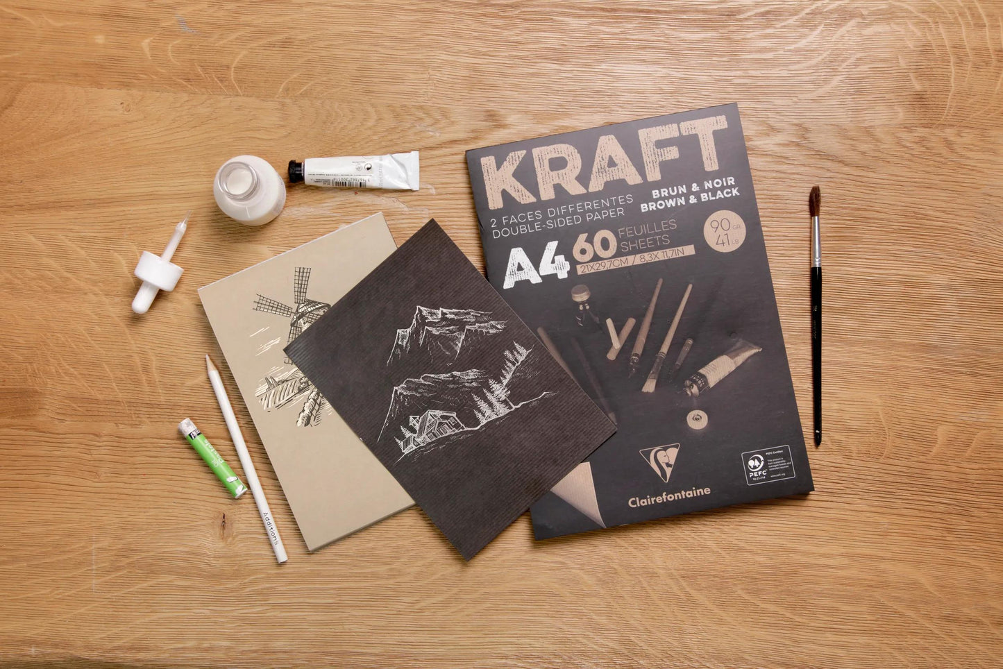 Kraft two-sided block glued 60F A5 90g (Pack x5)