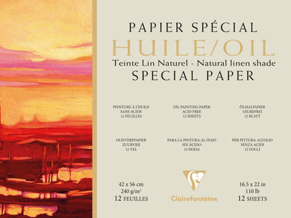 Papier Huile lin naturel bloc collé 1 côté 12F 42x56cm 240g (lot de 2)