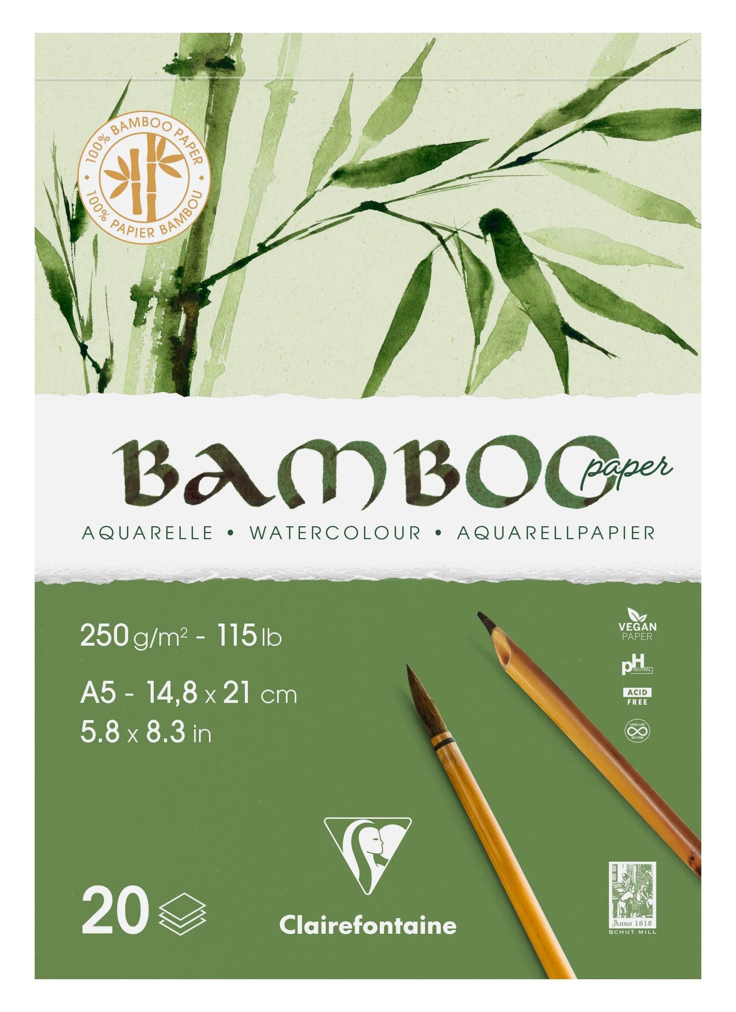 Blocco di bambù incollato 1 lato 20F A5 250g (Pacchetto x4)