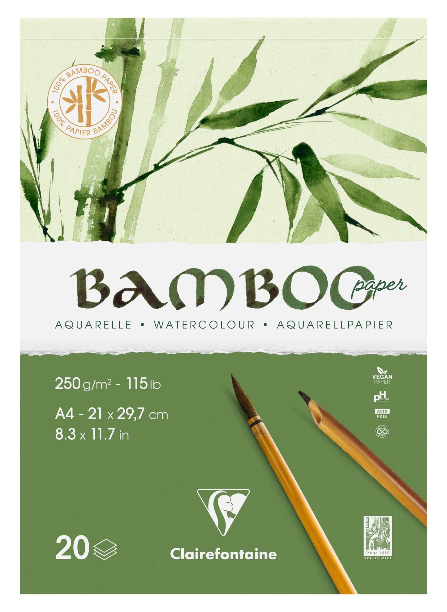 Blocco di bambù incollato 1 lato 20F A4 250g (Pacchetto x4)