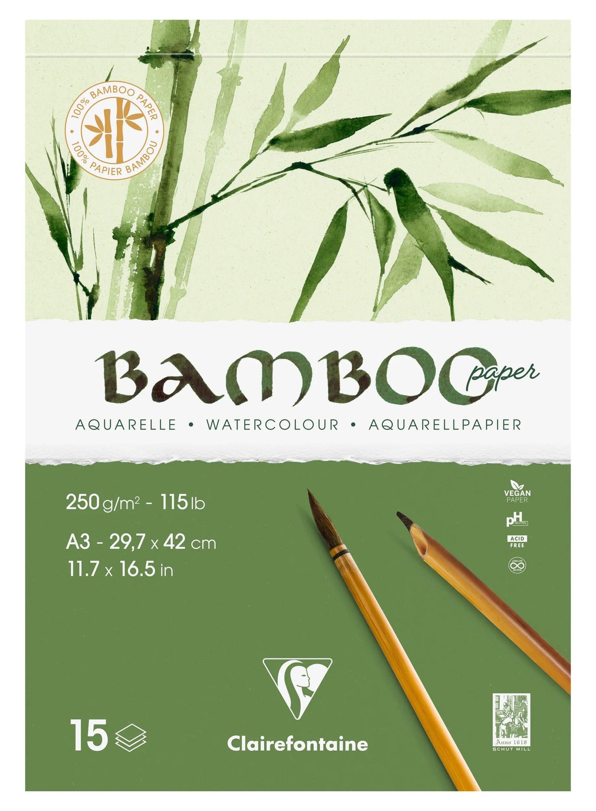 Blocco di bambù incollato 1 lato 15F A3 250g (confezione da 2)