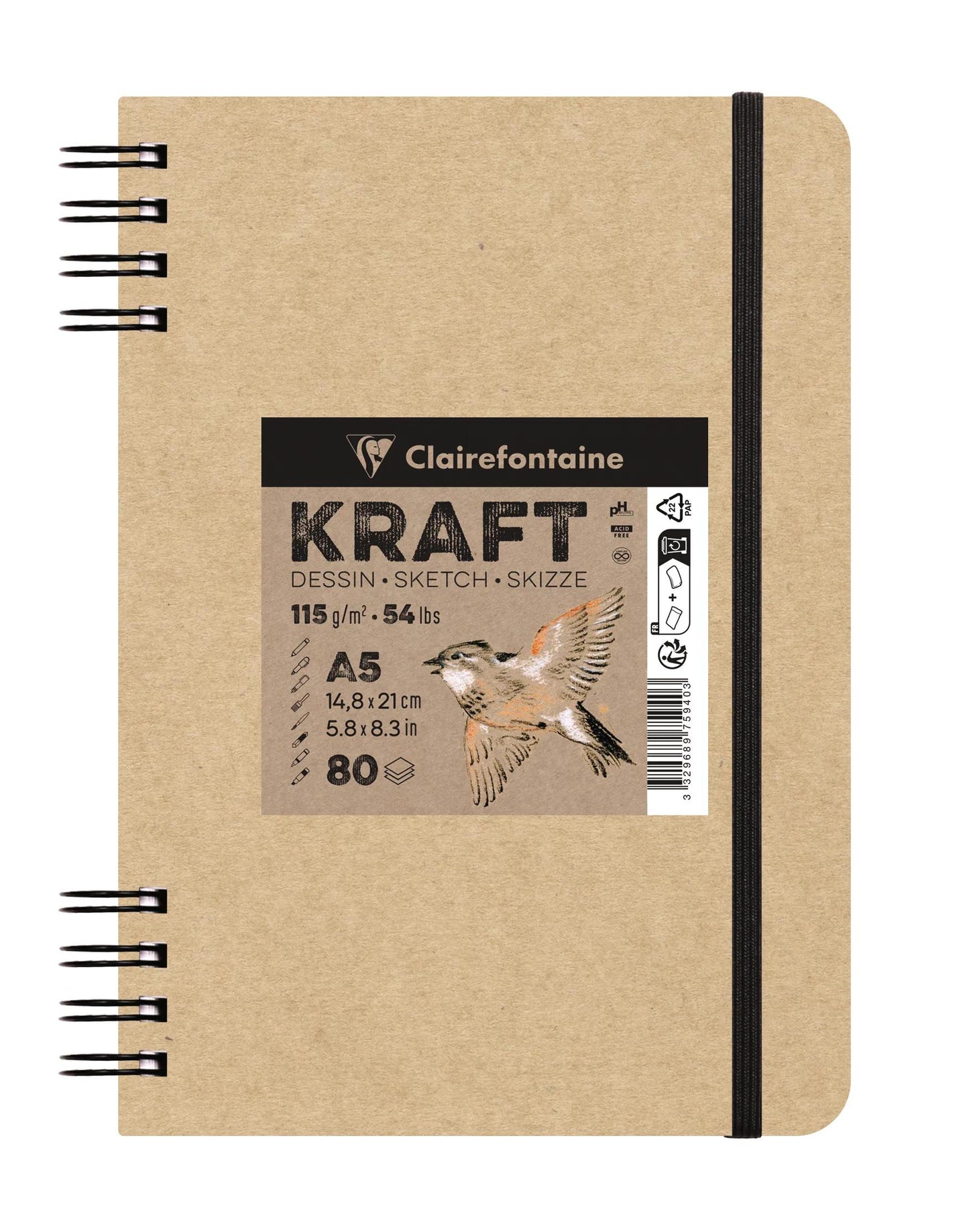 Kraft doppio quaderno a spirale 80F A5 115g (Pacchetto x5)