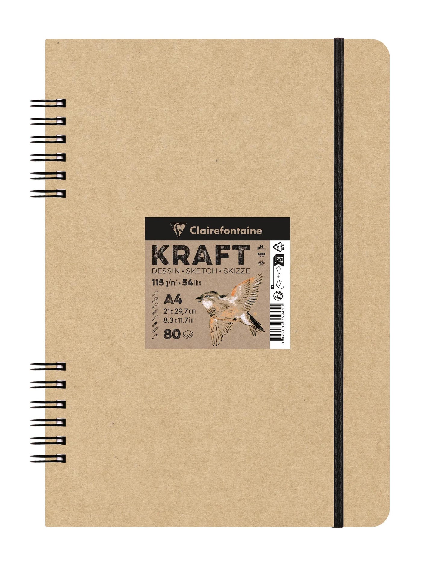 Kraft doppio quaderno a spirale 80F A4 115g (Pacchetto x5)