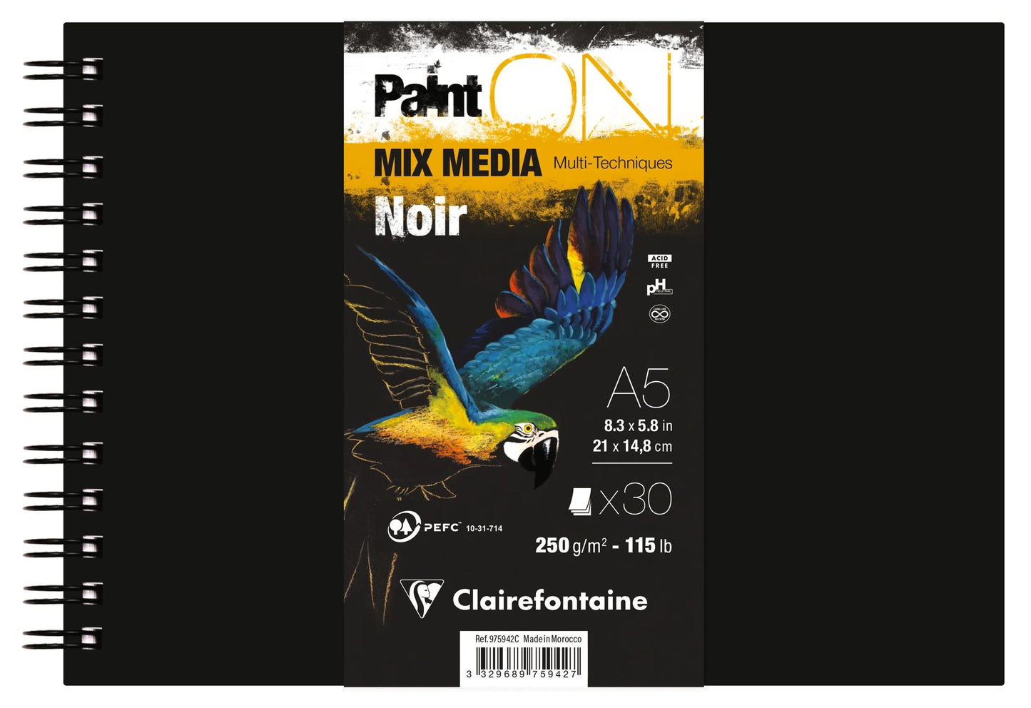 PaintON Black Spiral Book 30F A5 250g (Pack x2)