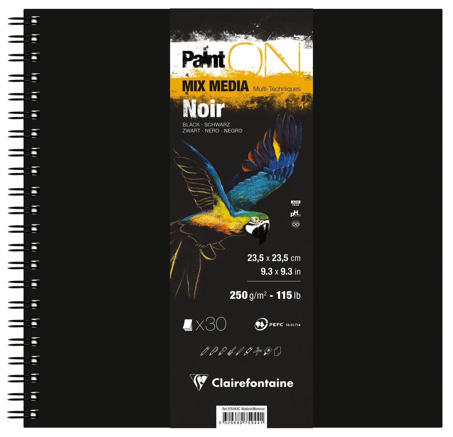 PaintON Black Spiral Book 30F 23.5x23.5cm 250g (Paket x2)