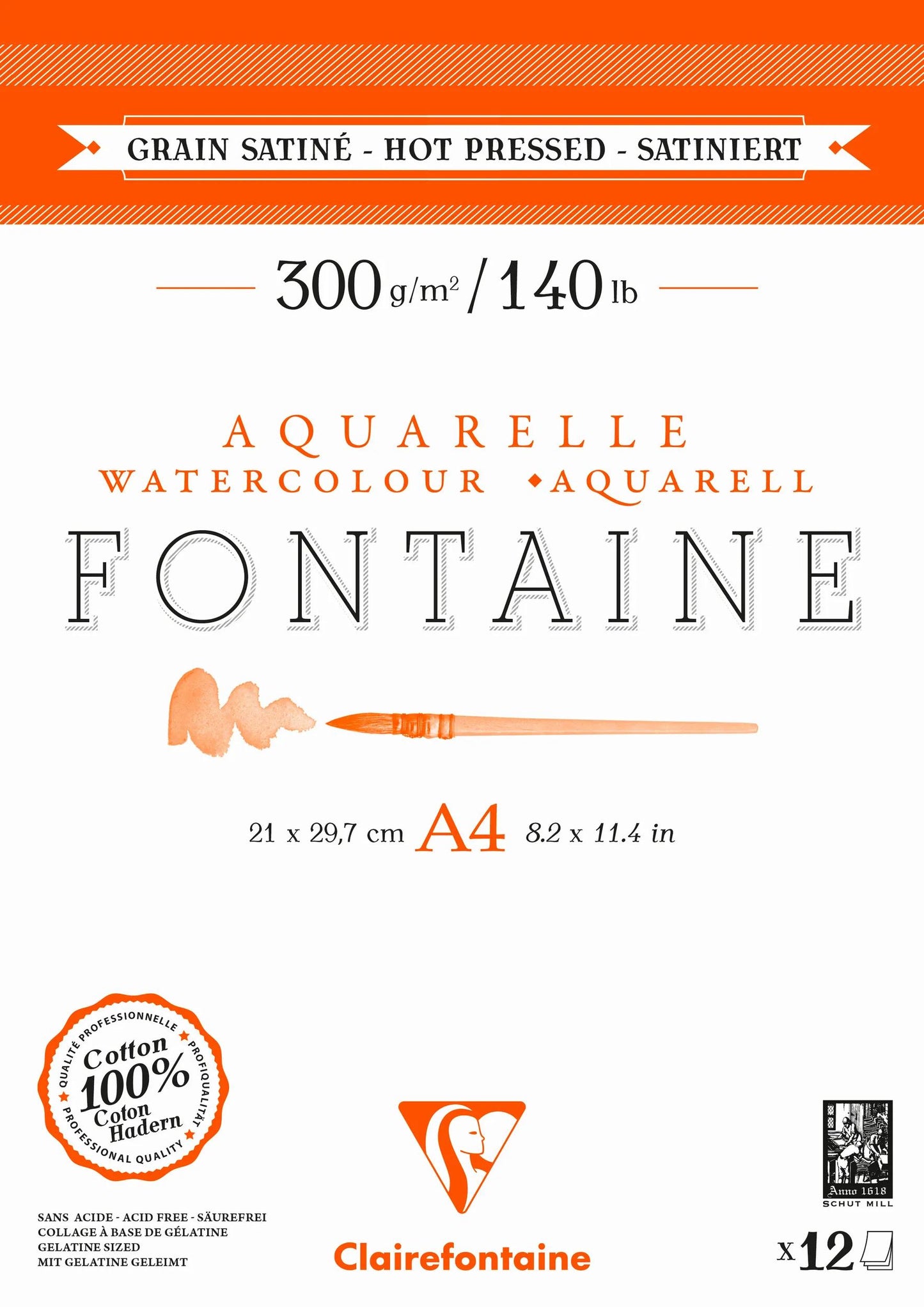 Fountain block glued 2 sides 12F A4 300g grain satin (Pack x5)