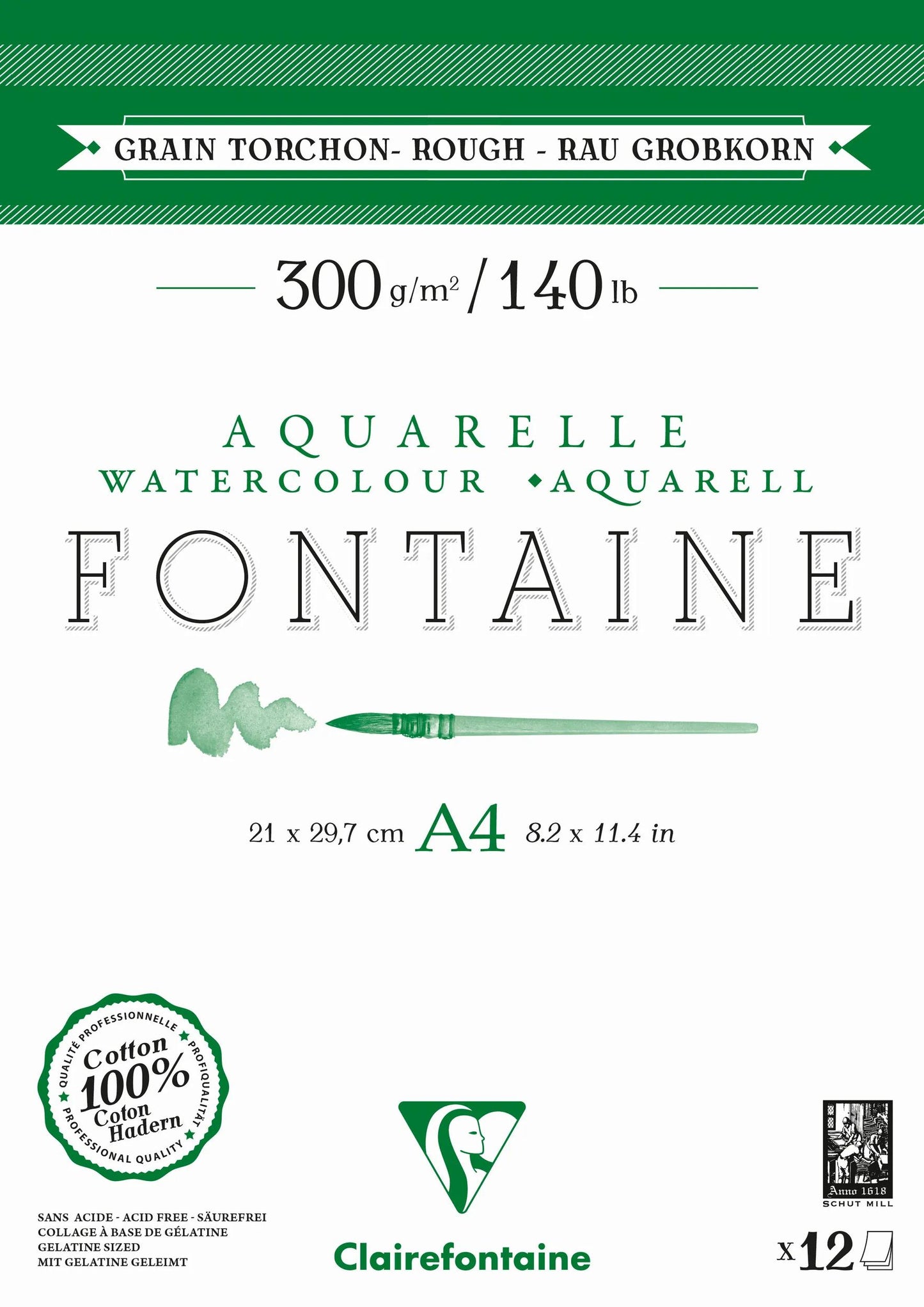 Fontaine bloc collé 2 côtés 12F A4 300g grain torchon (Lot x5)