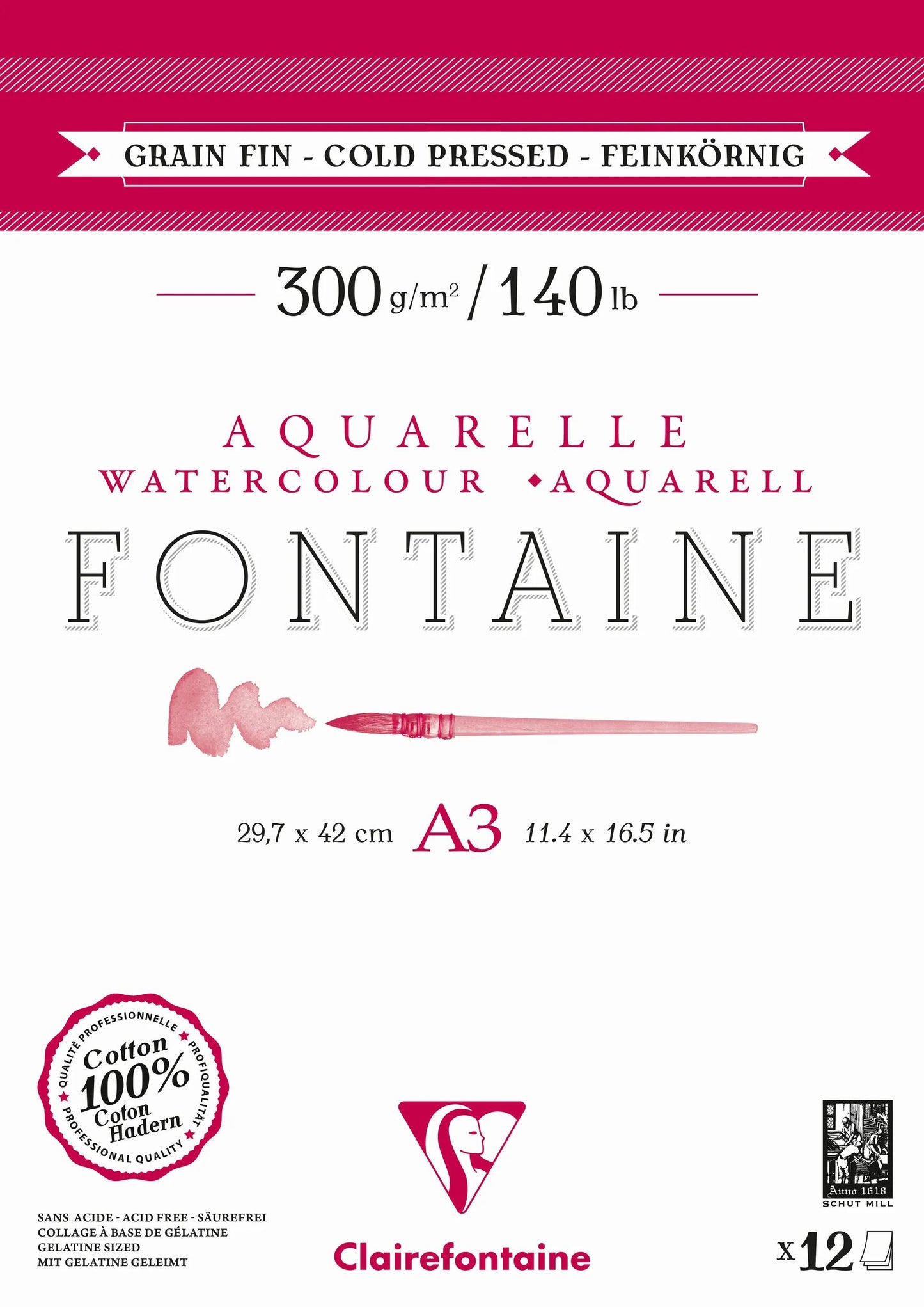 Fountain block glued 2 sides 12F A3 300g fine grain (Pack x5)