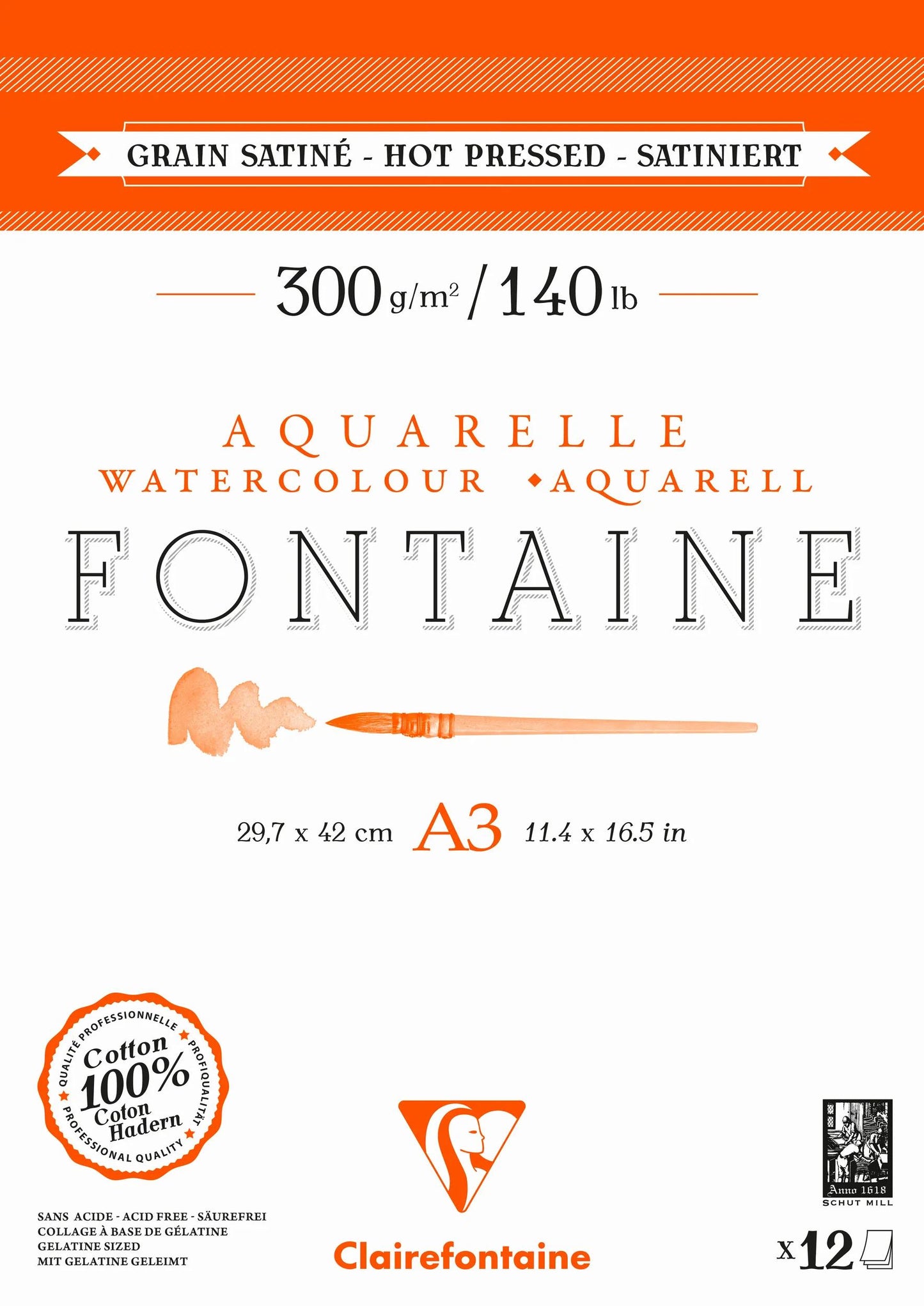 Fountain block glued 2 sides 12F A3 300g grain satin (Pack x5)