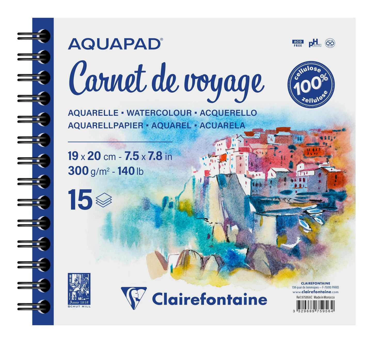Aquapad Reisetagebuch Spirale 15F 19x20cm 300g (Paket x2)