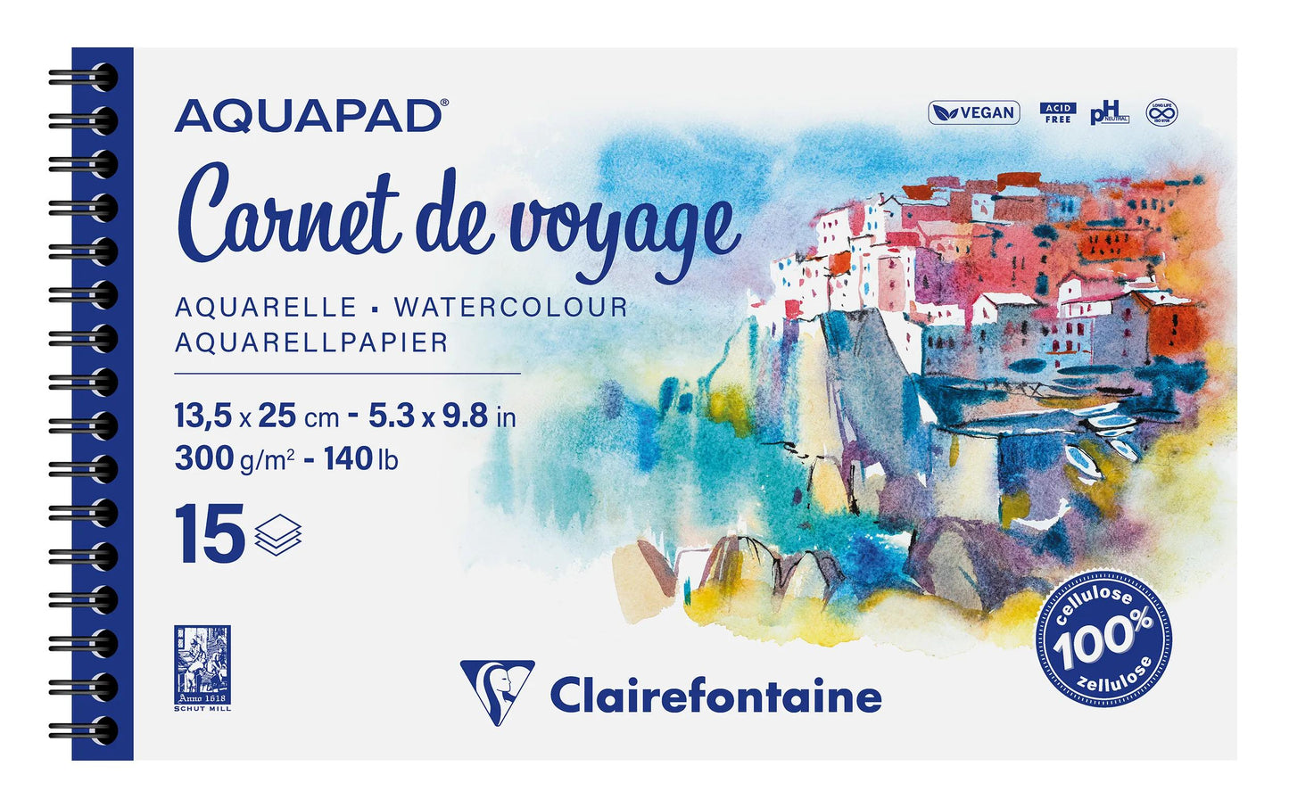 Aquapad Travel Book album spirale 15F 13.5x25cm 300g (Pacchetto x2)