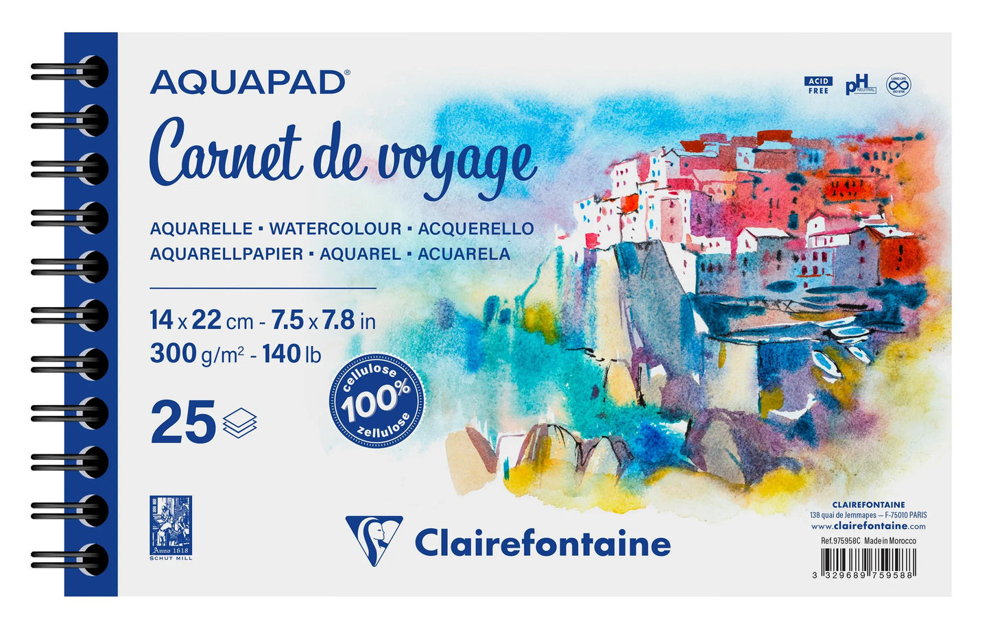 Aquapad Travel Book Spiral album 25F 14x22cm 300g (Pacchetto x2)