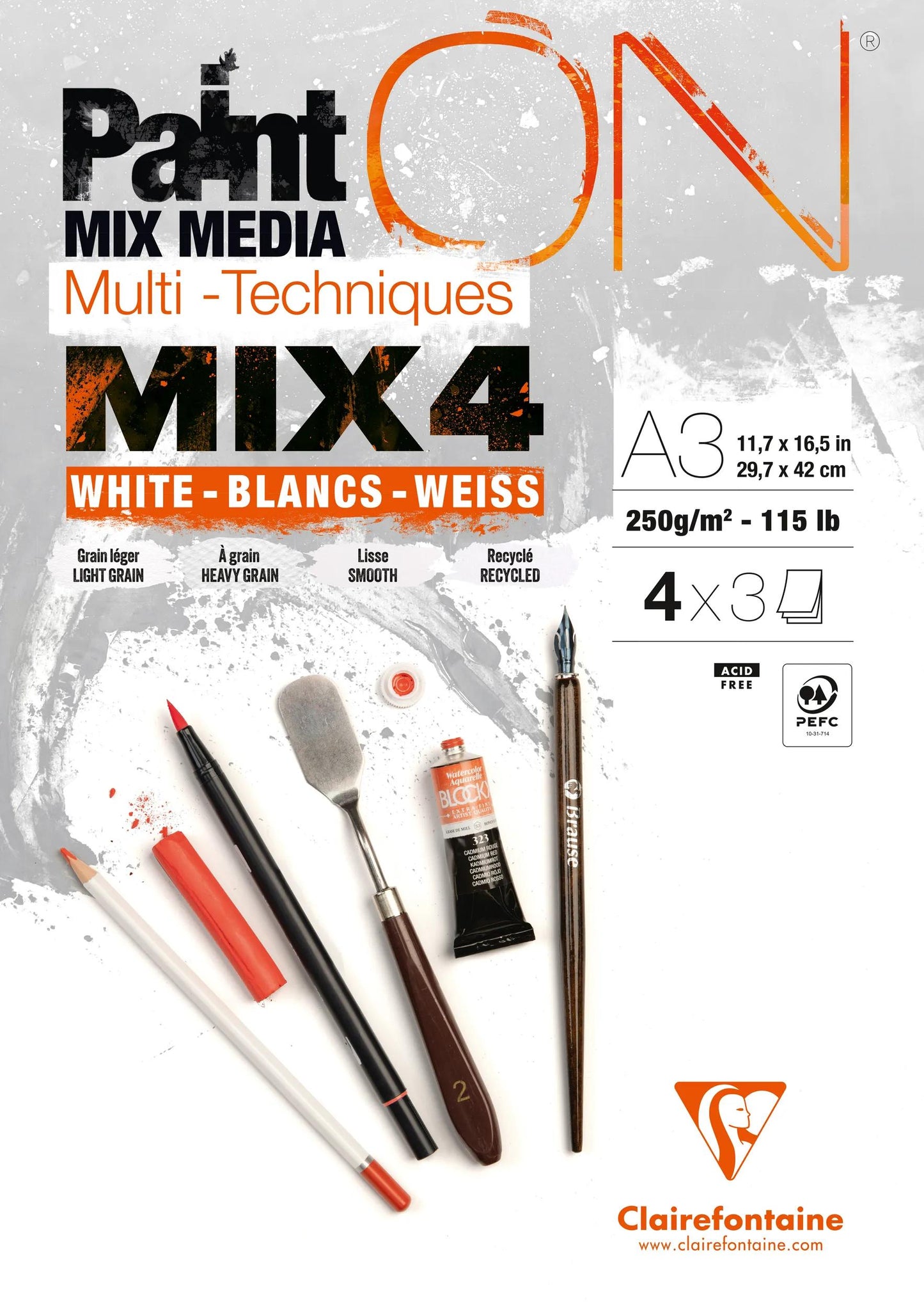 PaintON MIX4 block glued 12F A3 250g matching 4x3F - New (Pack x5)