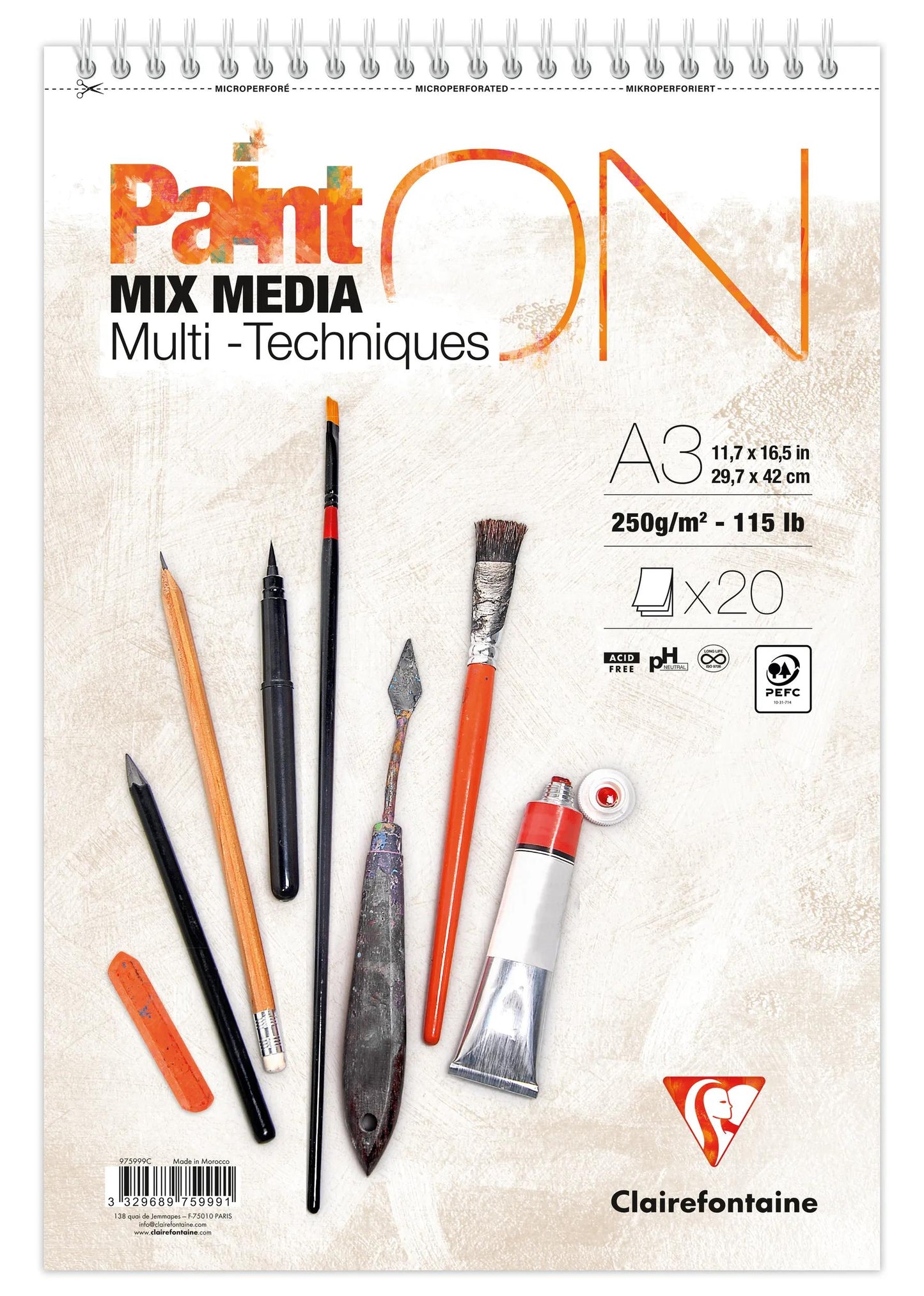 PaintON Spiralblock 20F A3+ 250g - Neu (Paket x2)