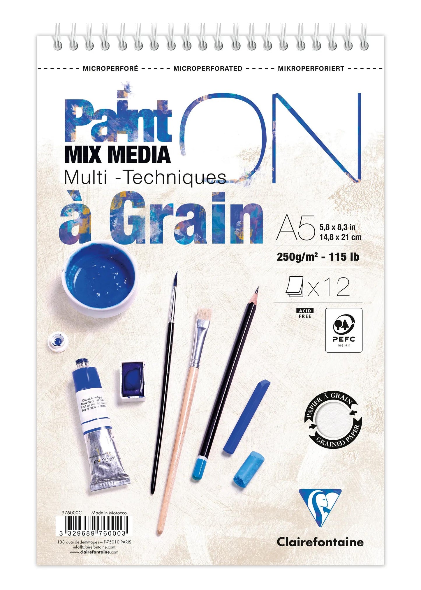 Grain PaintON Spiral Block 12F A5+ 250g - New (Pack x4)