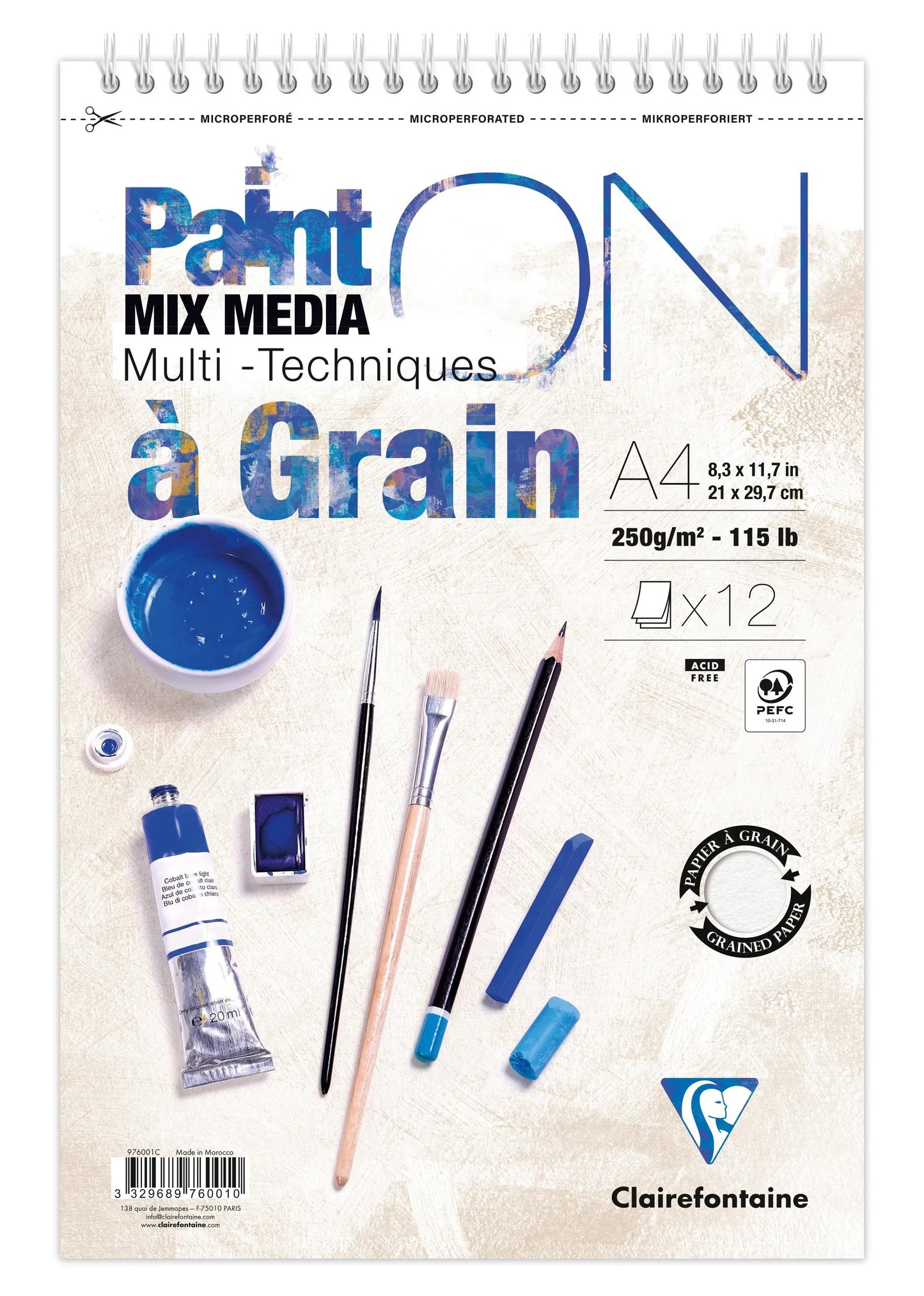 Grain PaintON Spiral block 12F A4+ 250g - Nuovo (Pacchetto x4)