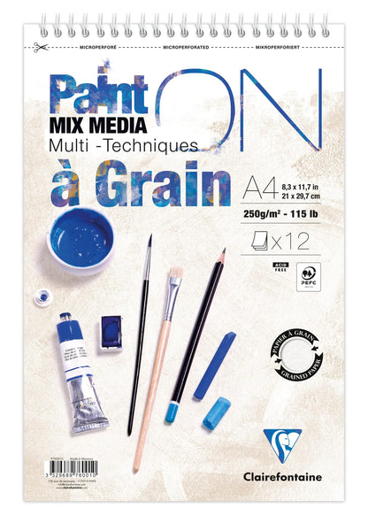 Grain PaintON Spiral block 12F A4+ 250g - Nuovo (confezione da 4)