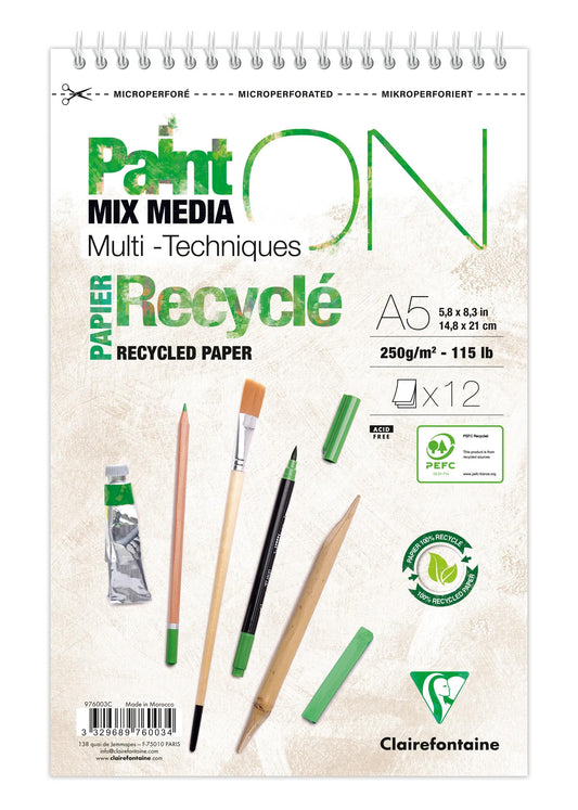 PaintON Recycled Spiral Block 12F A5+ 250g - Neu (4er-Pack)