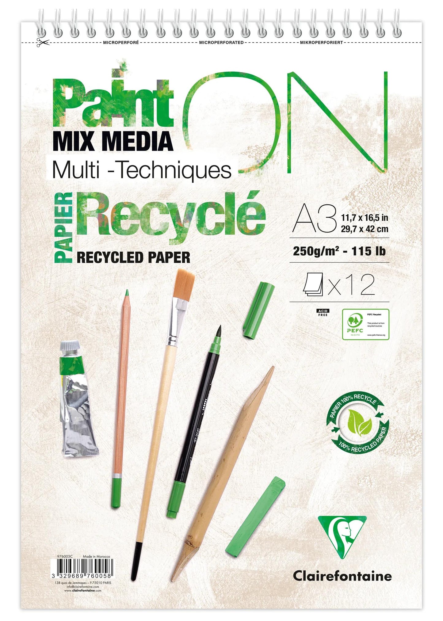 PaintON Recycled Spiral Block 12F A3+ 250g - Neu (Paket x2)