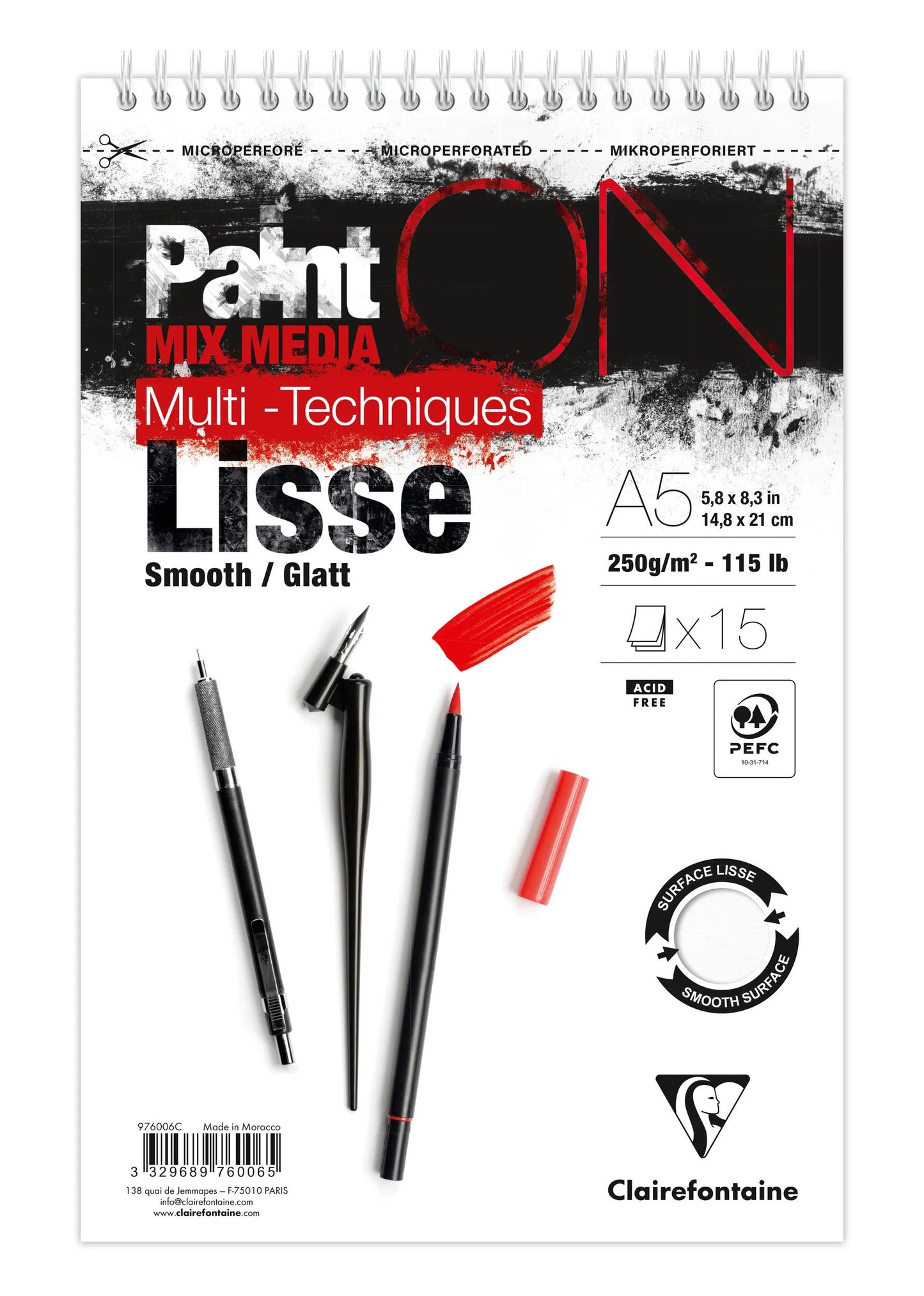 PaintON Smooth spirale blocco 15F A5+ 250g - Nuovo (Pacchetto x4)