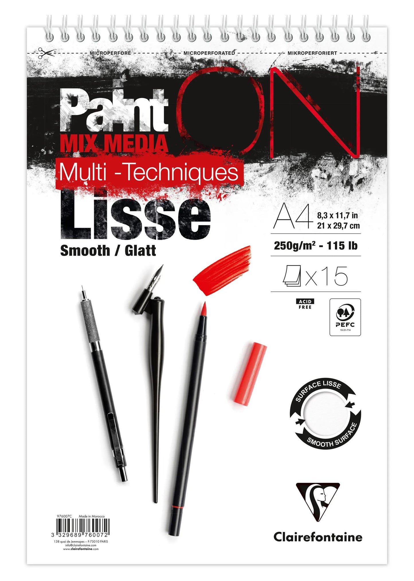PaintON Glatte Spiralblock 15F A4+ 250g - Neu (Paket x4)